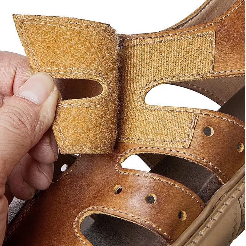 Pánska Obuv Na Voľný Čas Elegantné Sandále Suchý Zips Peep Toe - Káva