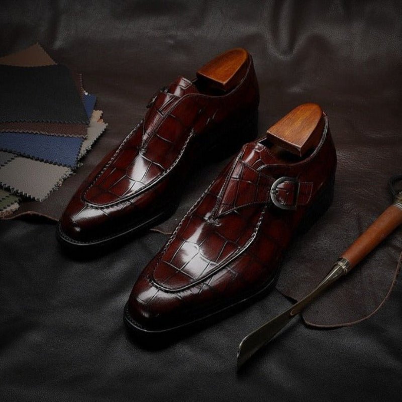 Pánska Spoločenská Obuv Exotic Alligator Slip On - Červená