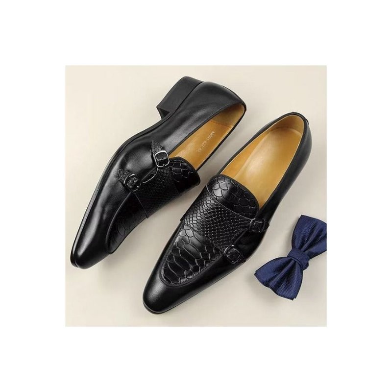 Pánska Spoločenská Obuv Exotic Metal Toe Slip-on Loafers - Čierna