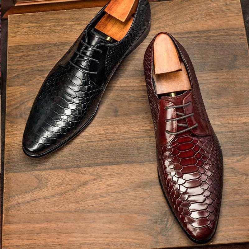 Pánska Spoločenská Obuv Exotické Retro Šnurovacie Topánky Wingtip Oxford - Červená