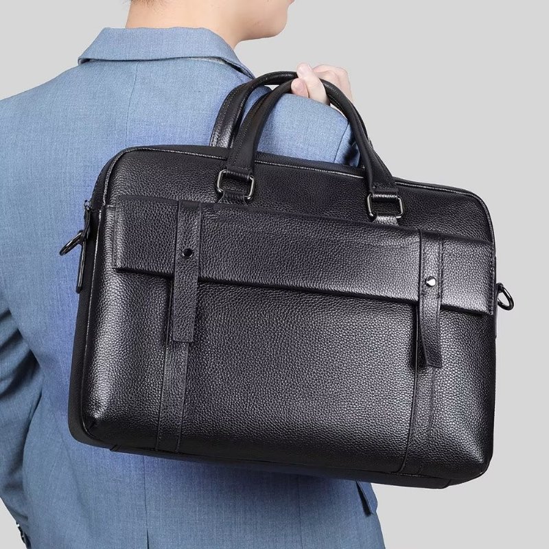 Pánske Aktovky Luxusný Kožený Dvojkomorový Organizér Business Aktovka - Čierna