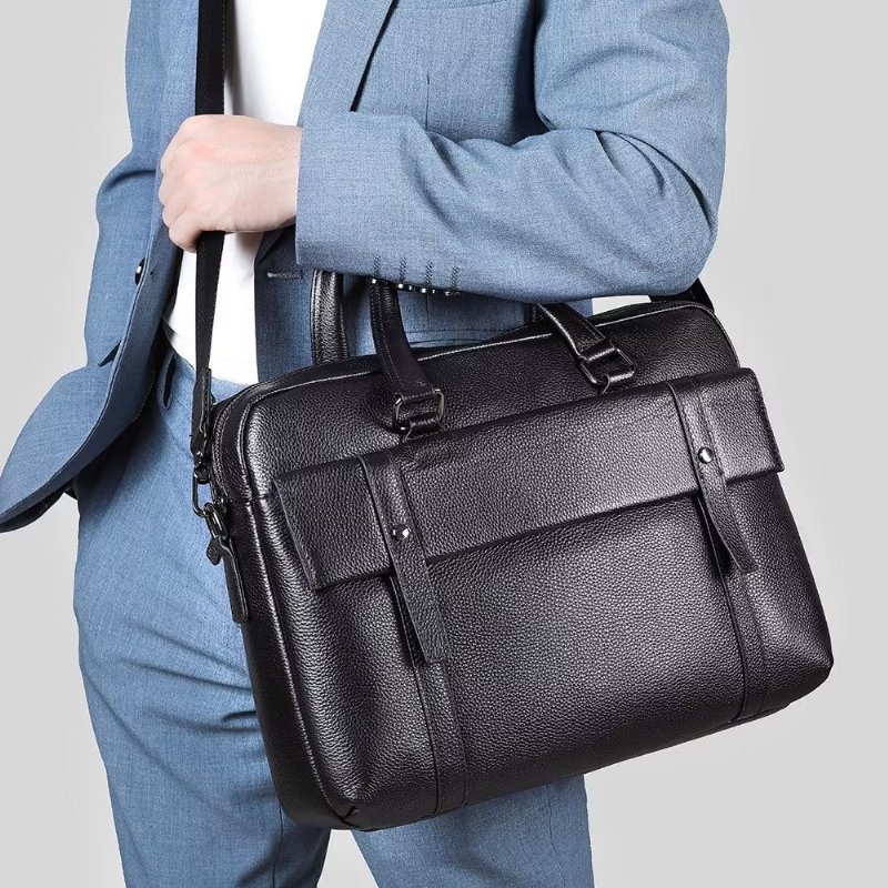 Pánske Aktovky Luxusný Kožený Dvojkomorový Organizér Business Aktovka - Čierna
