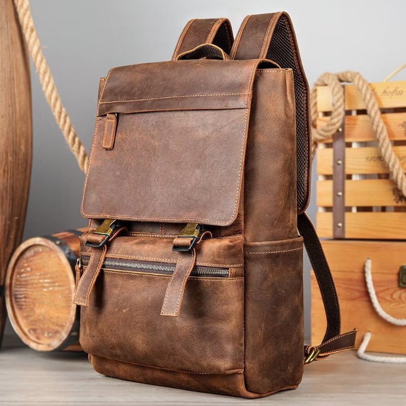 Pánske Batohy Z Hovädzej Kože Business Travel Computer Backpack - Káva