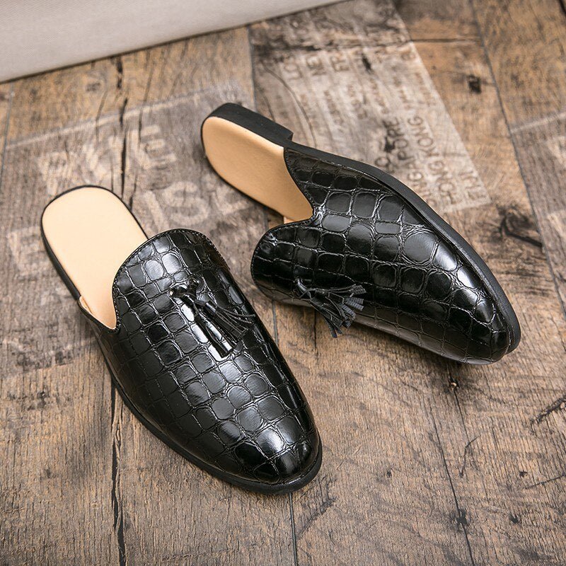 Pánske Formálne Topánky Elegantné Pohodlné Nazúvacie Mules S Krokodílím Vzorom - Čierna