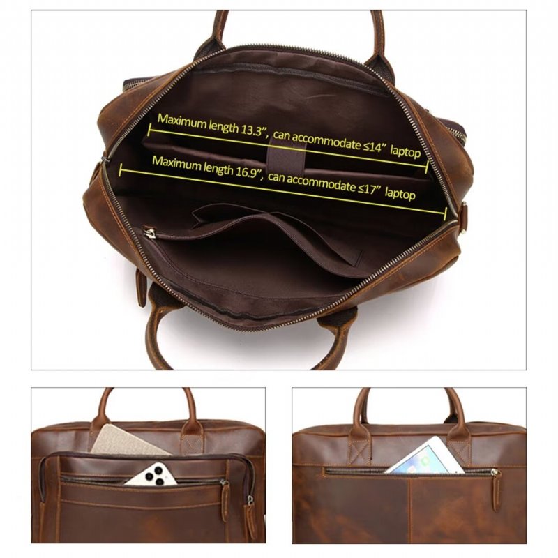Pánske Kabelky Cez Rameno Classic Square Leather Brief - Hnedá