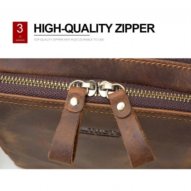 Pánske Kabelky Cez Rameno Elegantná Kabelka Crazy Horse Leather Rugged Crossbody - Káva