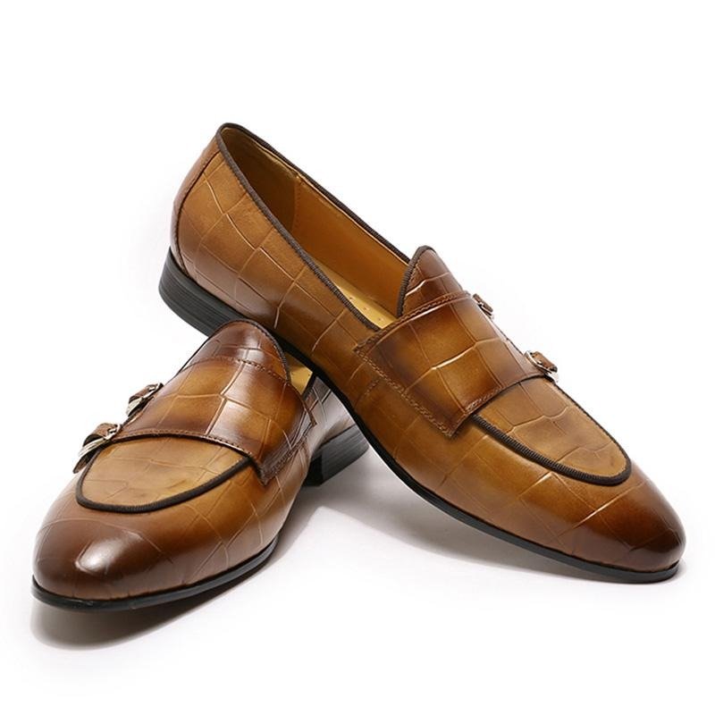 Pánske Mokasíny Monk Strap Slip On - Káva