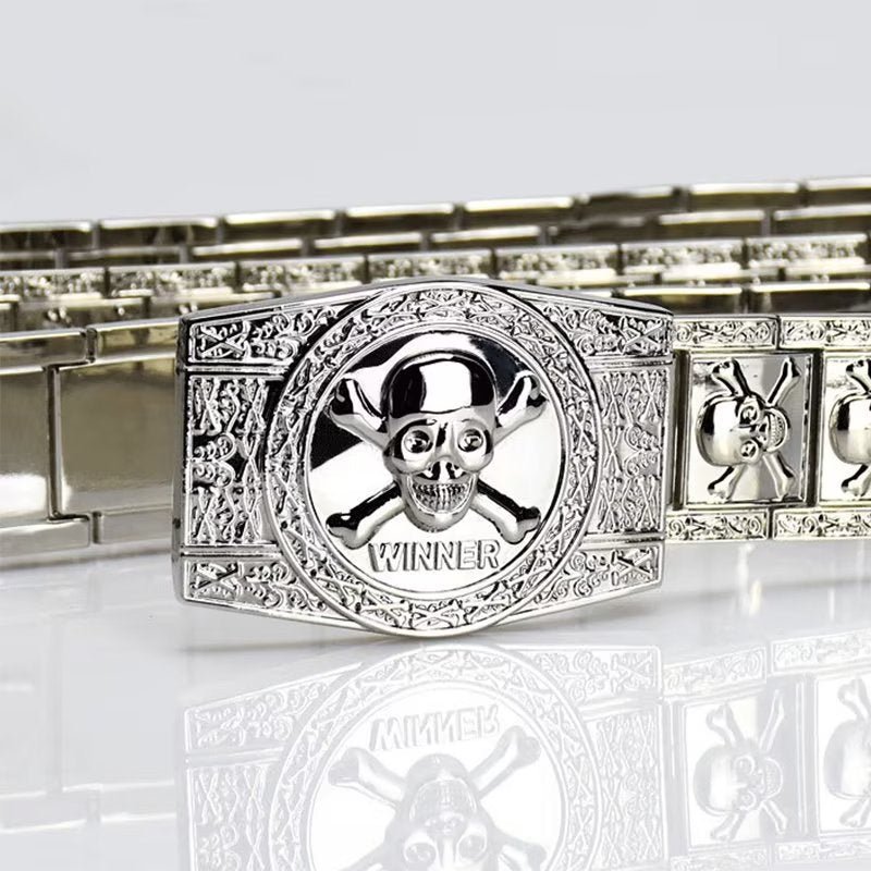 Pánske Opasky Skull & Crossbones Stainless Steel Edgy Buckle Belt - Sivá