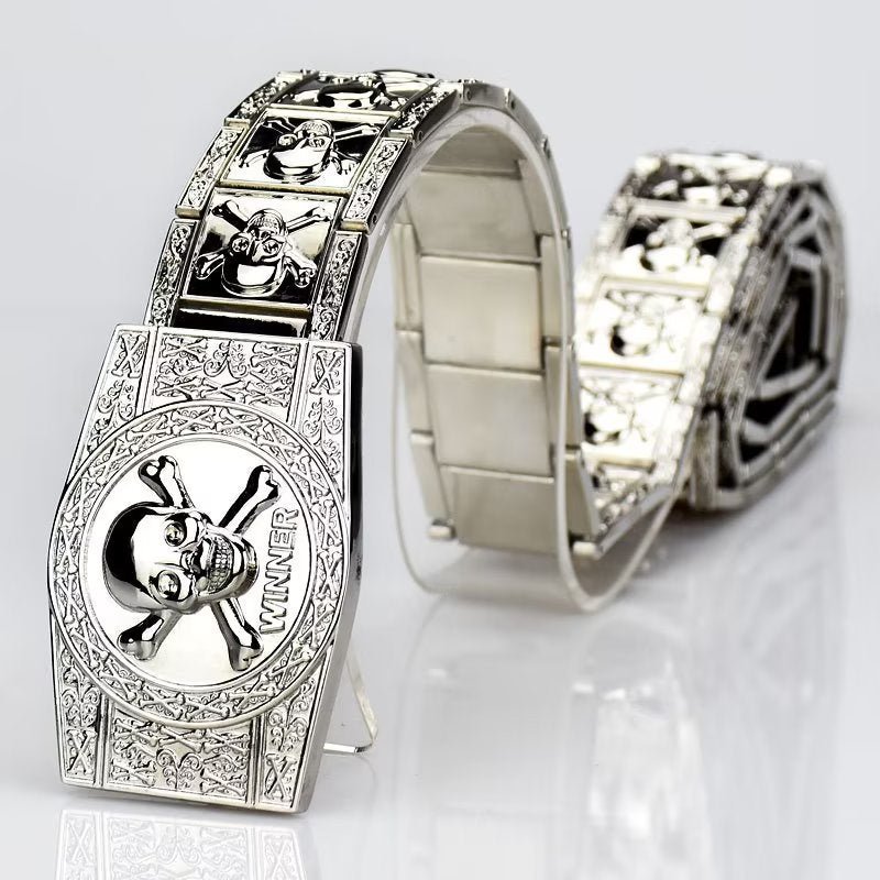 Pánske Opasky Skull & Crossbones Stainless Steel Edgy Buckle Belt - Sivá