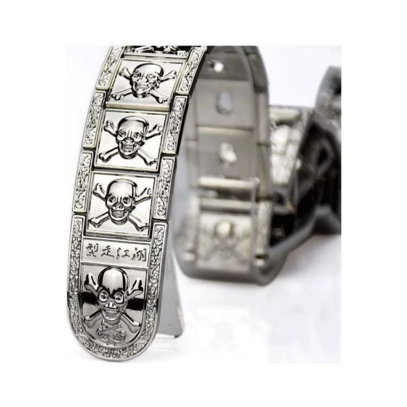 Pánske Opasky Skull & Crossbones Stainless Steel Edgy Buckle Belt - Sivá