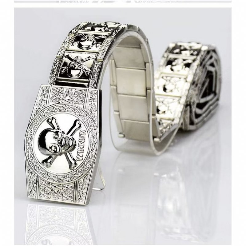 Pánske Opasky Skull & Crossbones Stainless Steel Edgy Buckle Belt - Sivá