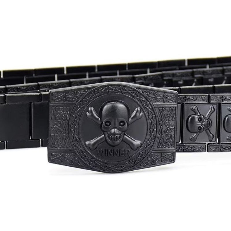 Pánske Opasky Skull & Crossbones Stainless Steel Edgy Buckle Belt - Čierna