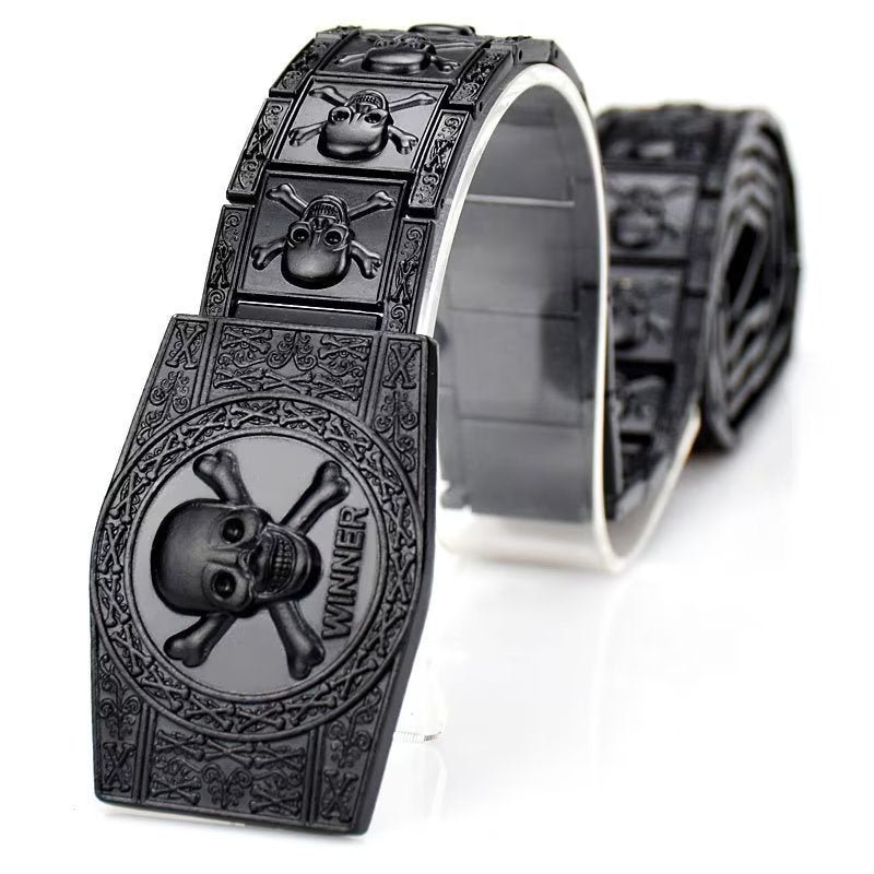Pánske Opasky Skull & Crossbones Stainless Steel Edgy Buckle Belt - Čierna