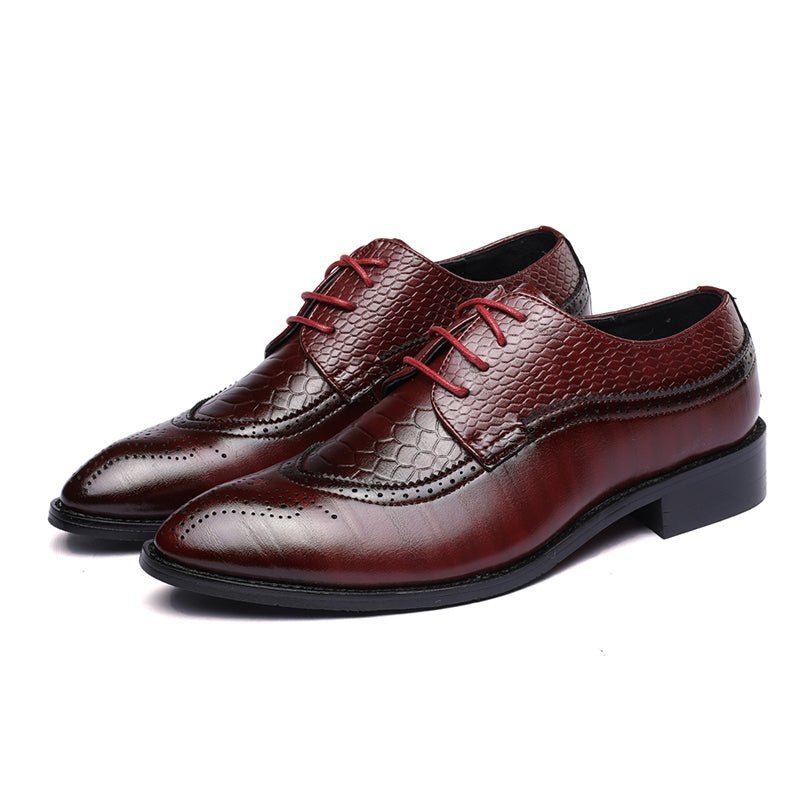 Pánske Spoločenské Topánky Alligator Luxusné Šnurovacie Brogue - Červená