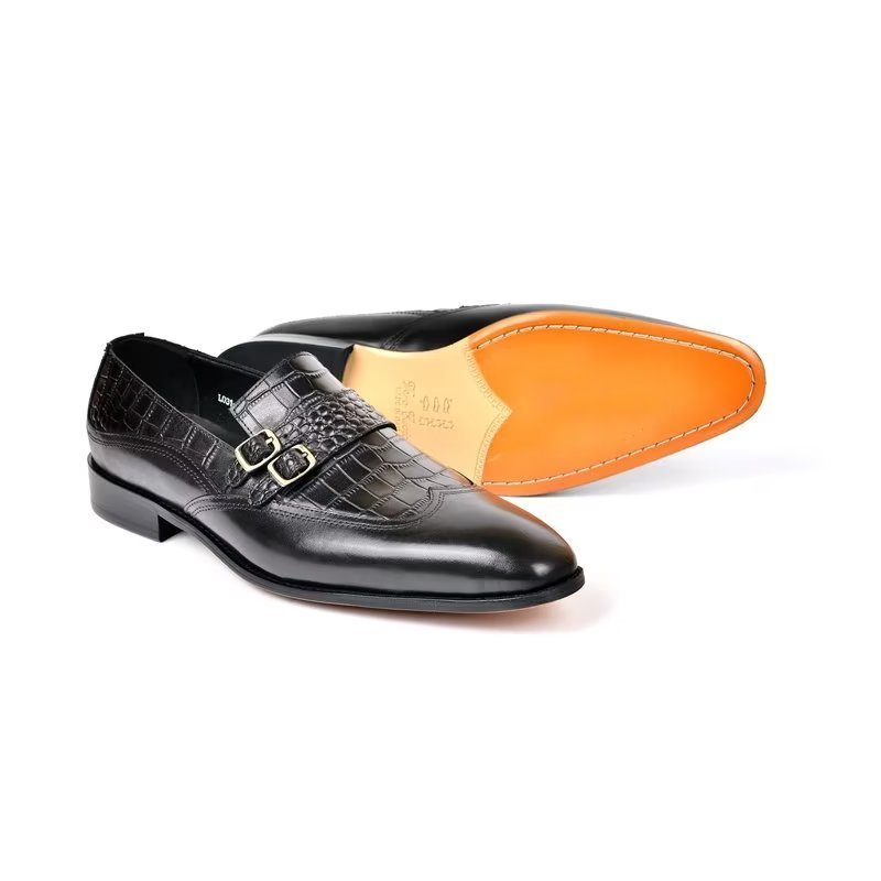 Pánske Spoločenské Topánky S Okrúhlou Špičkou Monkstrap - Čierna