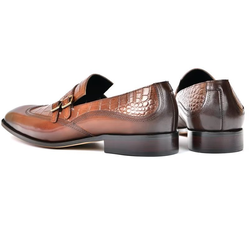 Pánske Spoločenské Topánky S Okrúhlou Špičkou Monkstrap - Káva