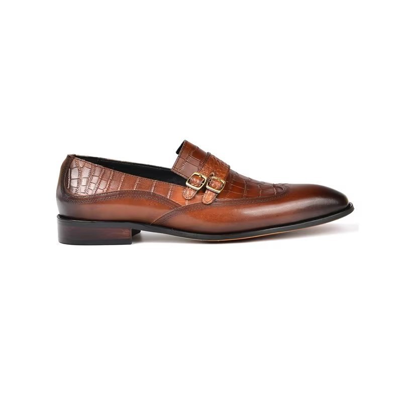 Pánske Spoločenské Topánky S Okrúhlou Špičkou Monkstrap - Káva