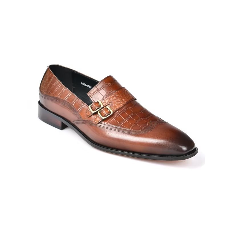 Pánske Spoločenské Topánky S Okrúhlou Špičkou Monkstrap - Káva
