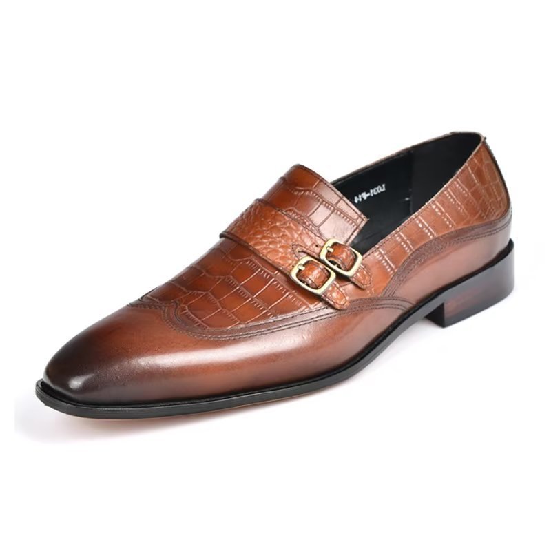 Pánske Spoločenské Topánky S Okrúhlou Špičkou Monkstrap - Káva