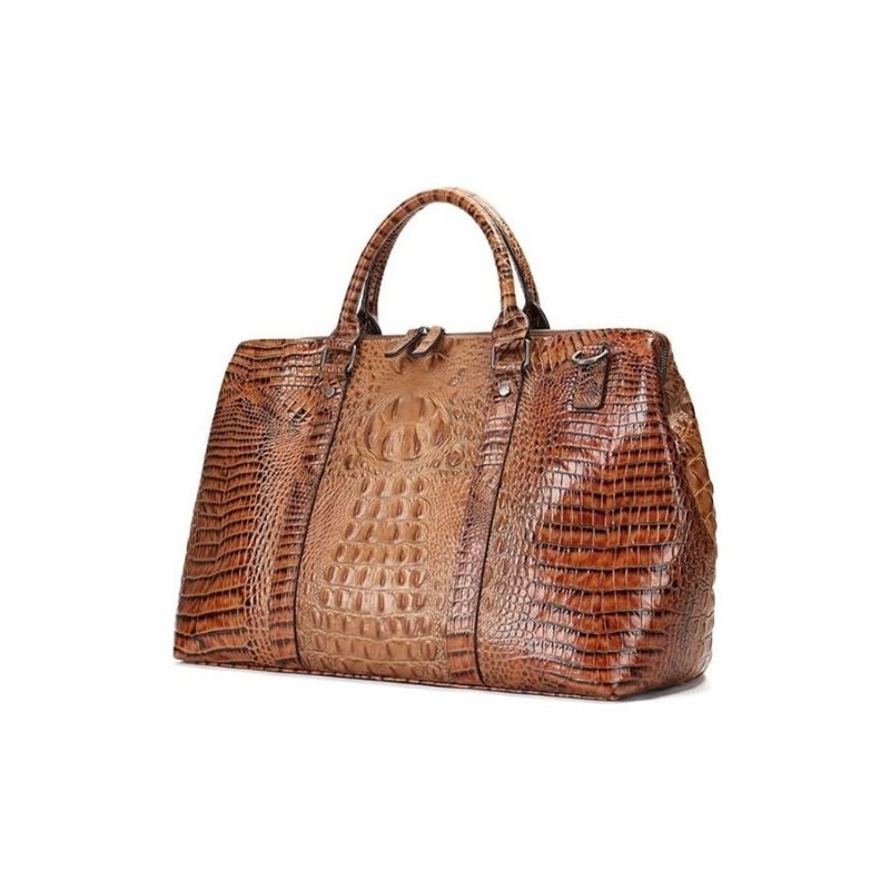 Pánske Tašky Cez Rameno Exotic Crocodile Leather Travel Duffle - Káva