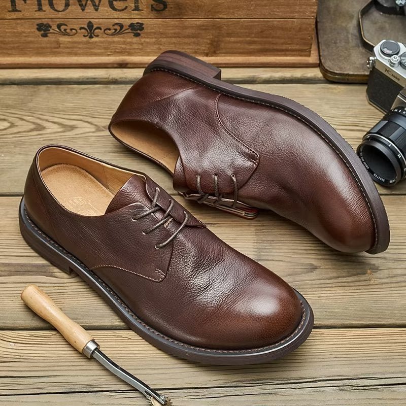 Pánske Topánky Na Voľný Čas Elegantné S Okrúhlou Špičkou Šnurovanie - Káva
