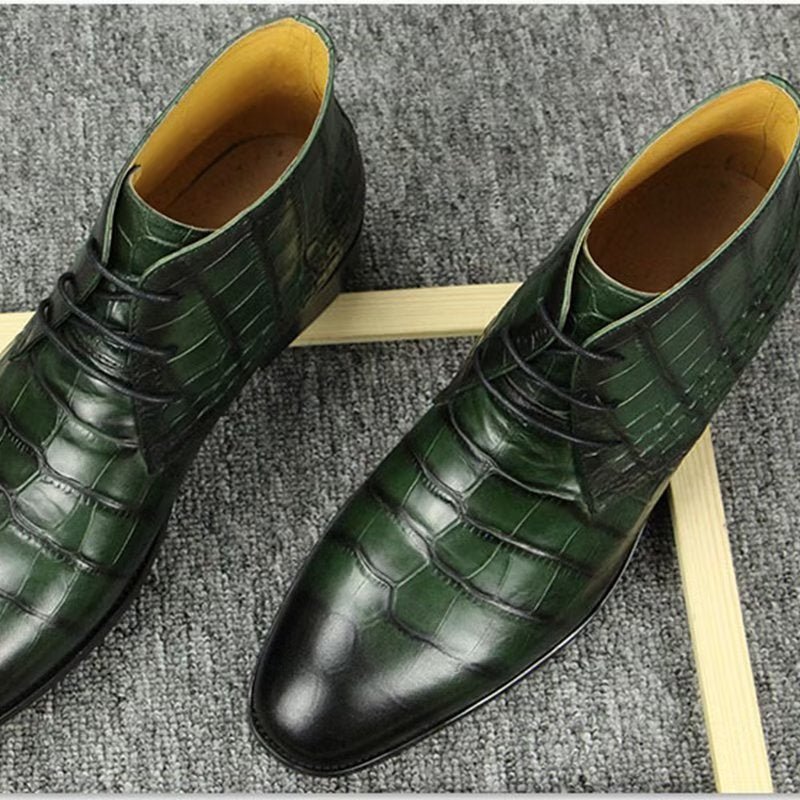 Pánske Čižmy Elegantné Členkové Na Šnurovanie - Zelená