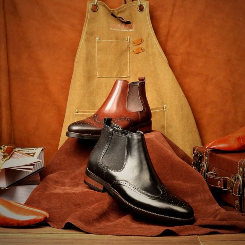 Pánske Čižmy Flat Slip On Designer Členkové - Káva