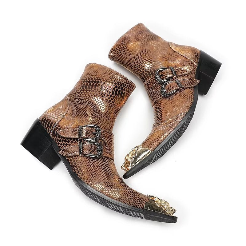 Pánske Čižmy Lux Croc Pattern Kožené - Zlatá