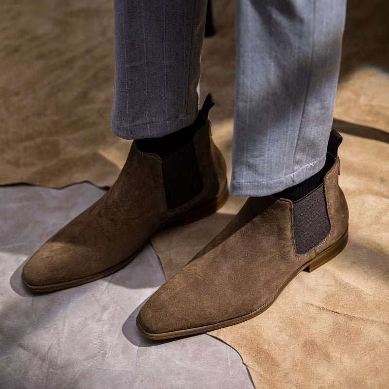 Pánske Čižmy Luxusné Kožené Elegantné Chelsea S Kožušinovou Podšívkou - Káva