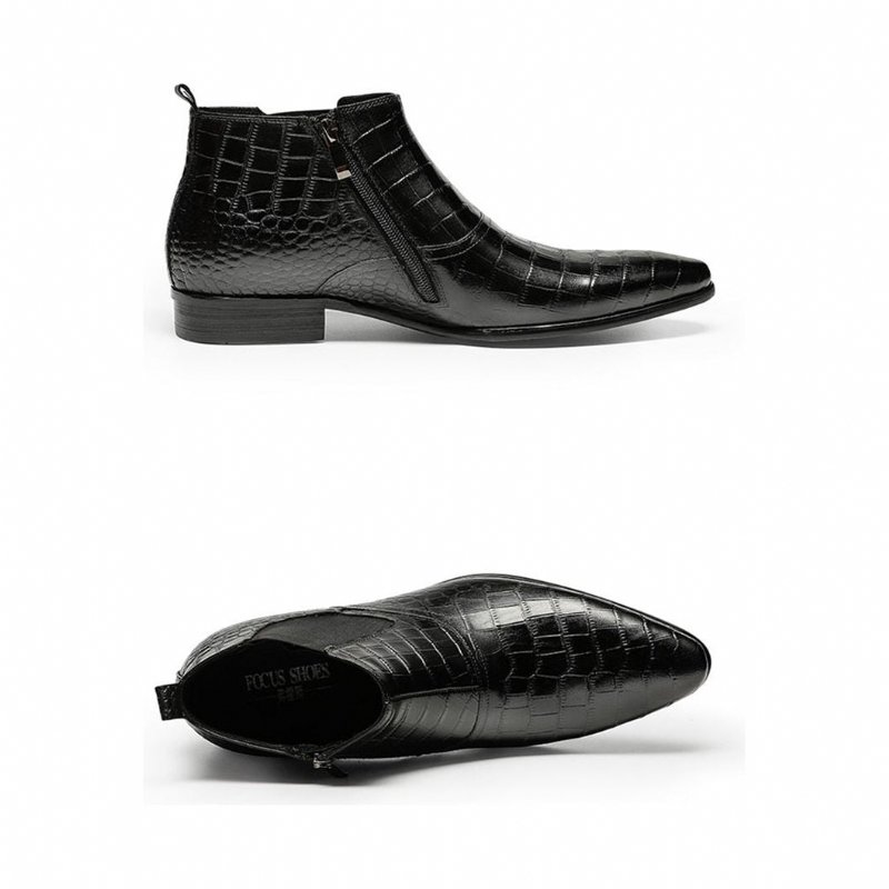 Pánske Čižmy Luxusné Členkové Croctex Casual Na Zips - Čierna
