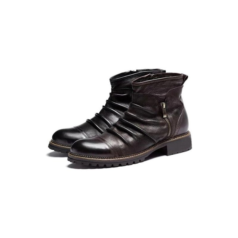 Pánske Čižmy Retro Chic Exotické Členkové Motorkárske Na Zips - Káva