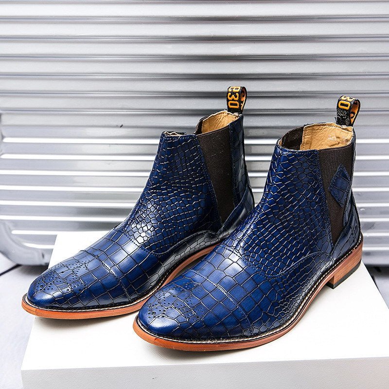 Pánske Čižmy Snakeskin Chic Pointed Chelsea Členkové - Modrá