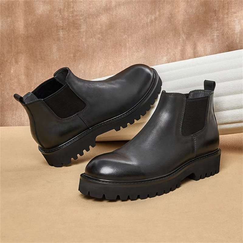 Pánske Čižmy Z Ovčej Kože Chic Vintage Krátke Na Zips Martin - Čierna